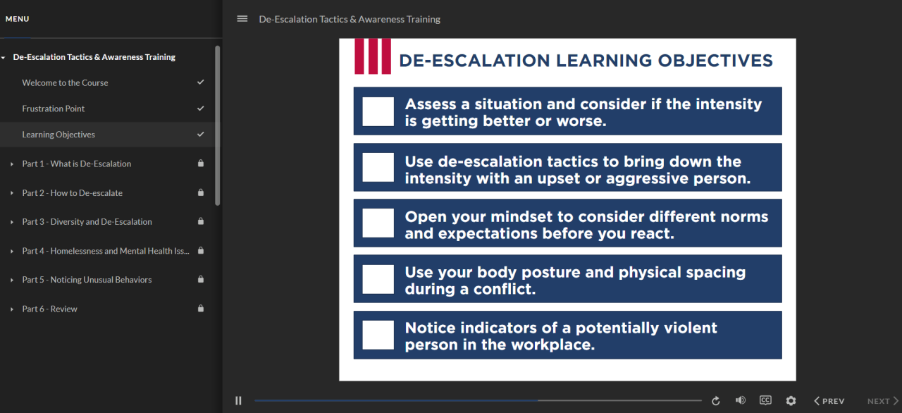De-Escalation Learning Objectives